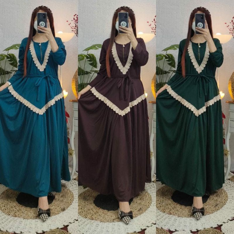 [Fashion Muslim] Gamis ELENA DRESS renda lemonskin | terbaru | kekinian