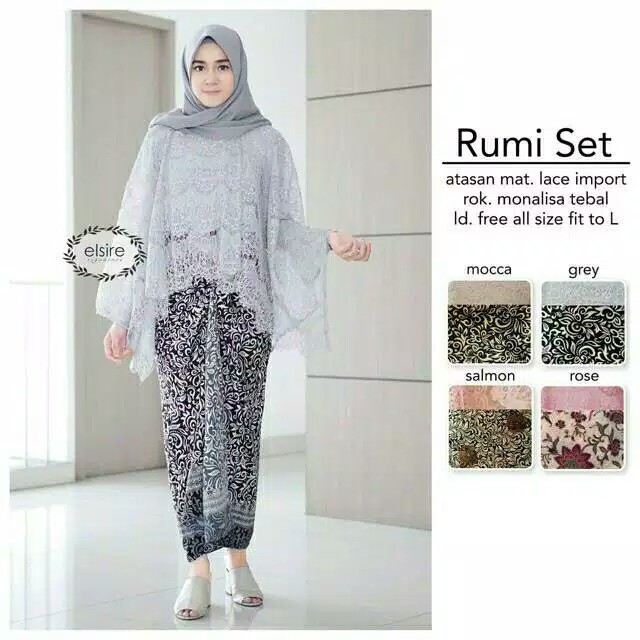 SB Collection Stelan Kebaya Kaylee Jumbo Brukat Batwing Kalong Dan Rok Lilit Maxi Batik Wanita