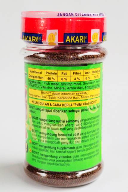 AKARI BIOVIT Pellet + obat 100gr Butiran 1mm Pakan Ikan Obat Ikan Makanan+Obat