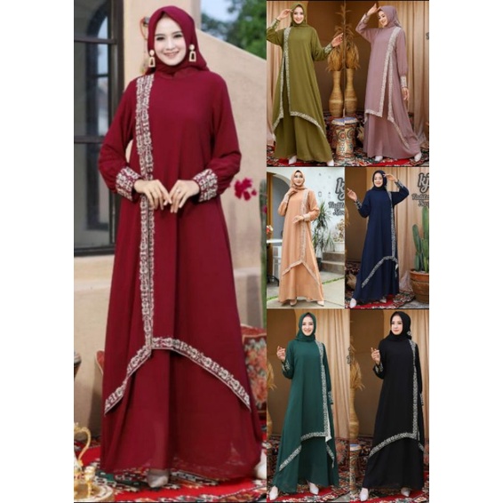 gamis ceruty|[set fadila]|gamis syar'i wanita|gamis berkelas|gamis bordir(original)