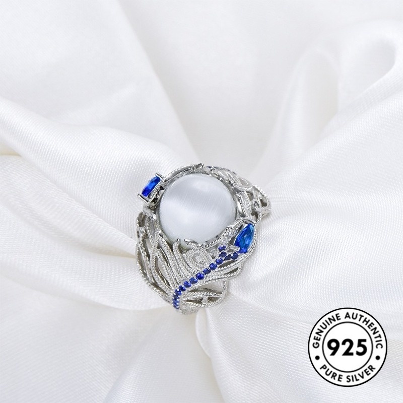 Cincin S925 Silver Desain Bunga Moonstone Gaya Elegan