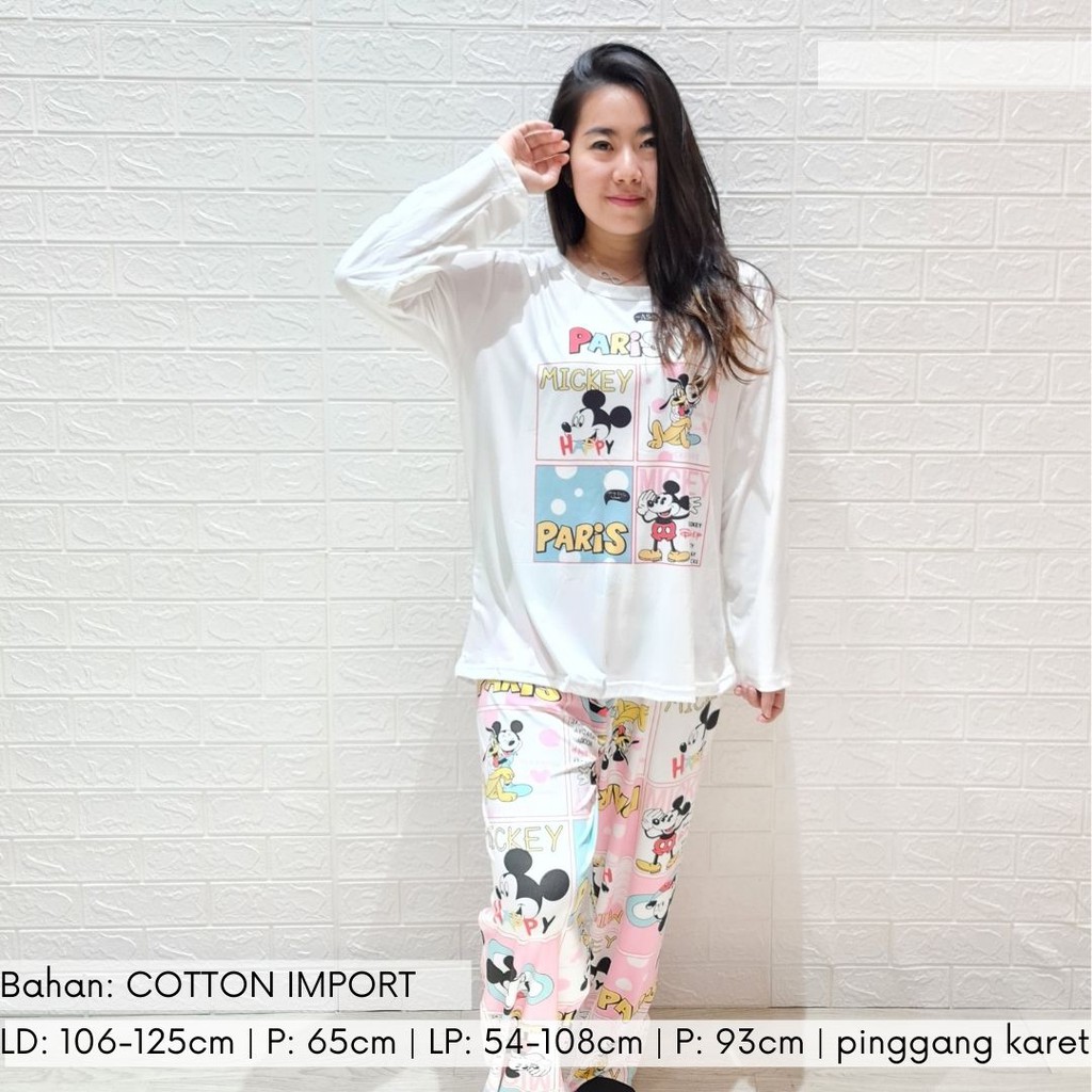 3530 kaos pajamas long mouse paris one set import big  baju tidur