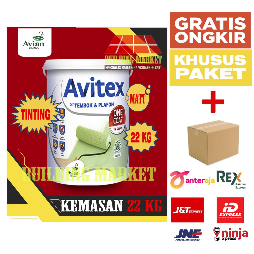 CAT TEMBOK CAT PLAFON TINTING AVITEX ONE COAT INTERIOR 22 KG PAKET