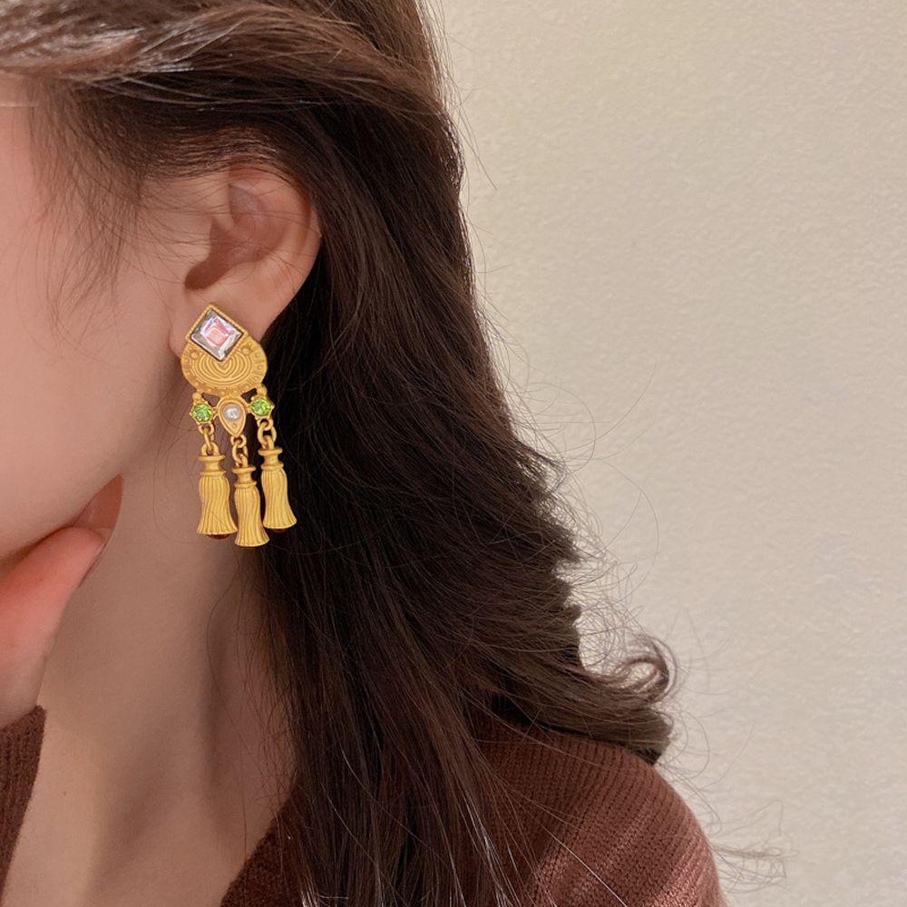 Mxbeauty Wanita Drop Earrings Elegan Retro Gaya Pengadilan Busur Baroque Kristal Menjuntai Earrings