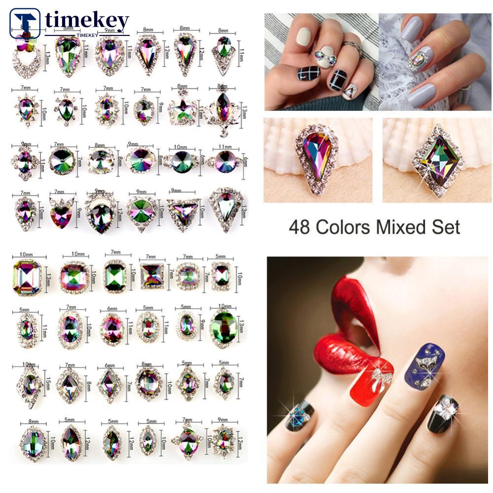 Timekey 48pcs / set Kristal Berlian Imitasi Warna Campur Untuk Dekorasi Nail Art A4K3