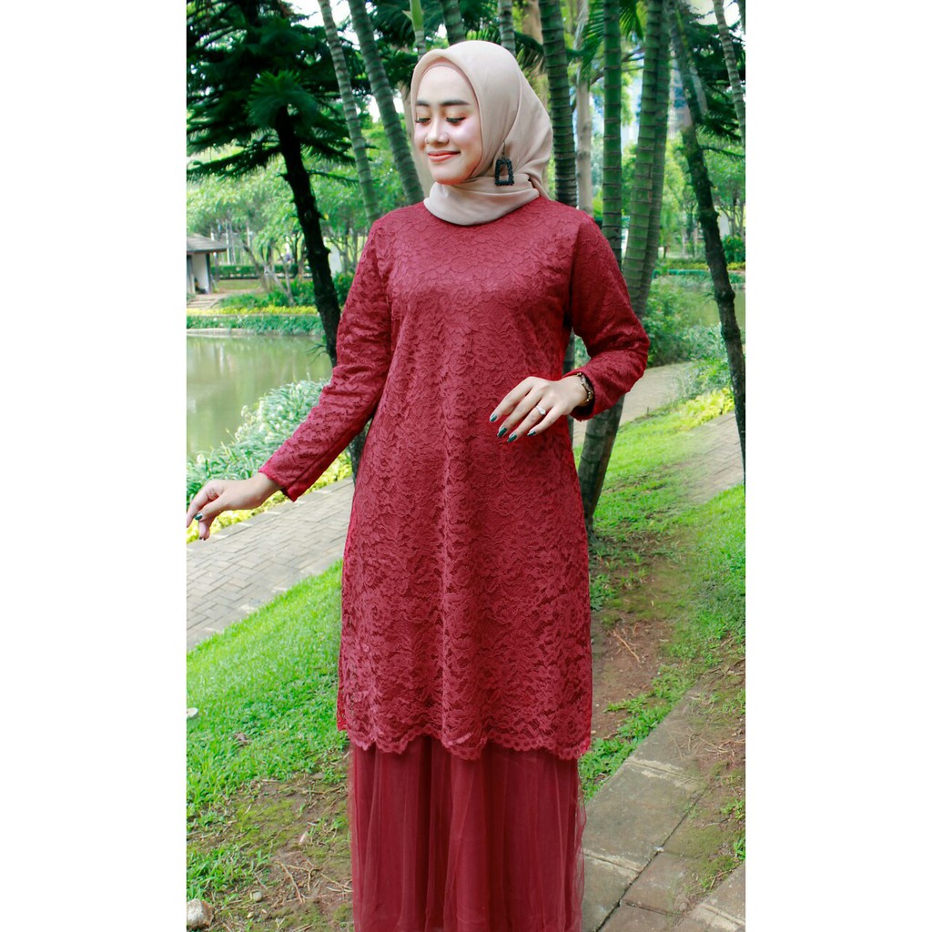 kebaya tunik brukat kombinasi tulle/kebaya tunik/gamis brukat/kebaya cantik /kebaya dress/kebaya