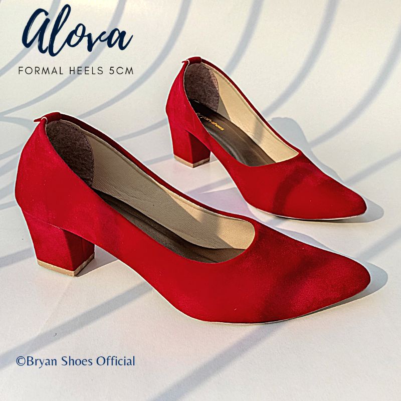 Bryan Alova Pantofel Heels 5cm Formal Suede BigSize Oversize Jumbo Sepatu Hak Tahu Kerja Kantor-RED 5CM