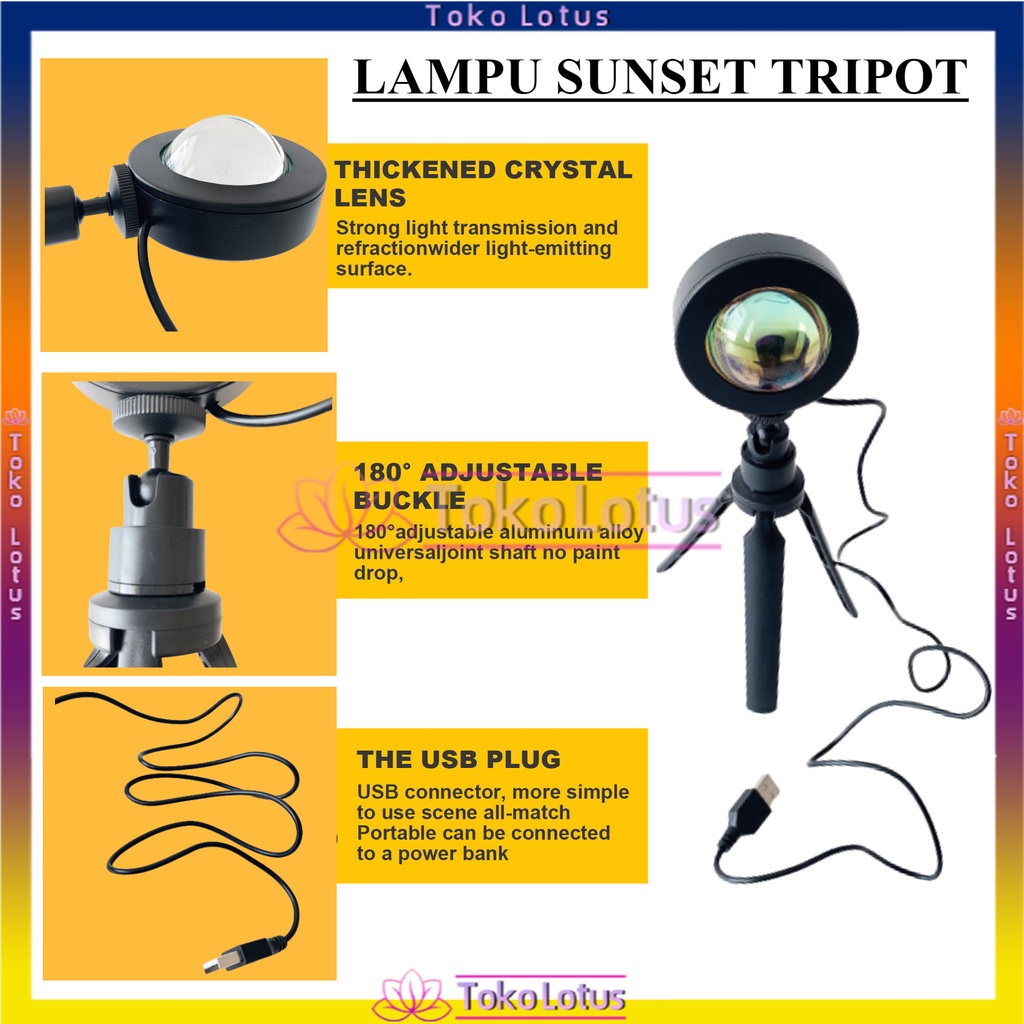 Lampu sunset+Tripot mini Led Motif Rainbow SunsetRD Sunset Sun Untuk foto aestetik [Bisa Bayar COD]