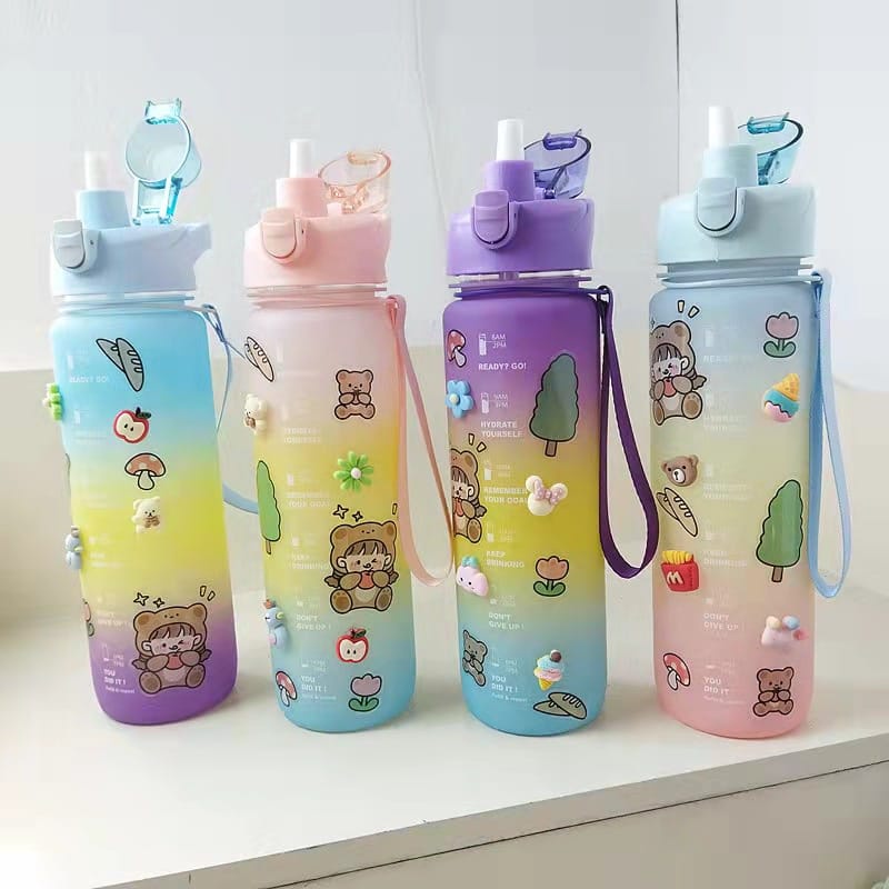 [MURAH] Botol minum 1 liter/BOTOL MINUM RAINBOW/Botol Minum viral 1 liter Gratis stiker 2D 3D dan sedotan /botol minum korea VIRAL/BOTOL MINUM MOTIVASI PADMA