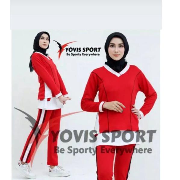Menarik.. Stelan Olahraga Sepeda Wanita Muslimah/Stelan Baju Senam Tunik Aerobic Edisi Kemerdekaan M