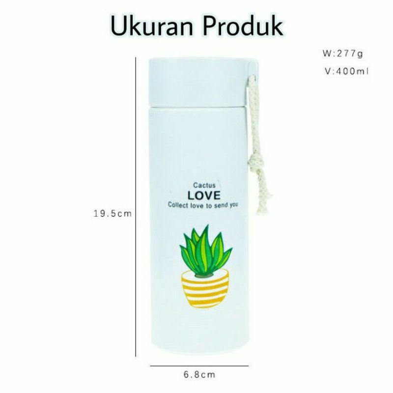 Botol Minum Kaca Warna - Termos Kaca Unik MOTIF TANAMAN KAKTUS 400ml-5