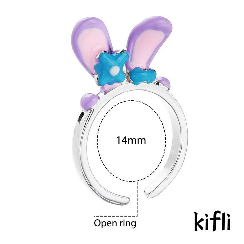 Cincin Model Terbuka Adjustable Desain Kartun Telinga Kelinci Untuk Wanita