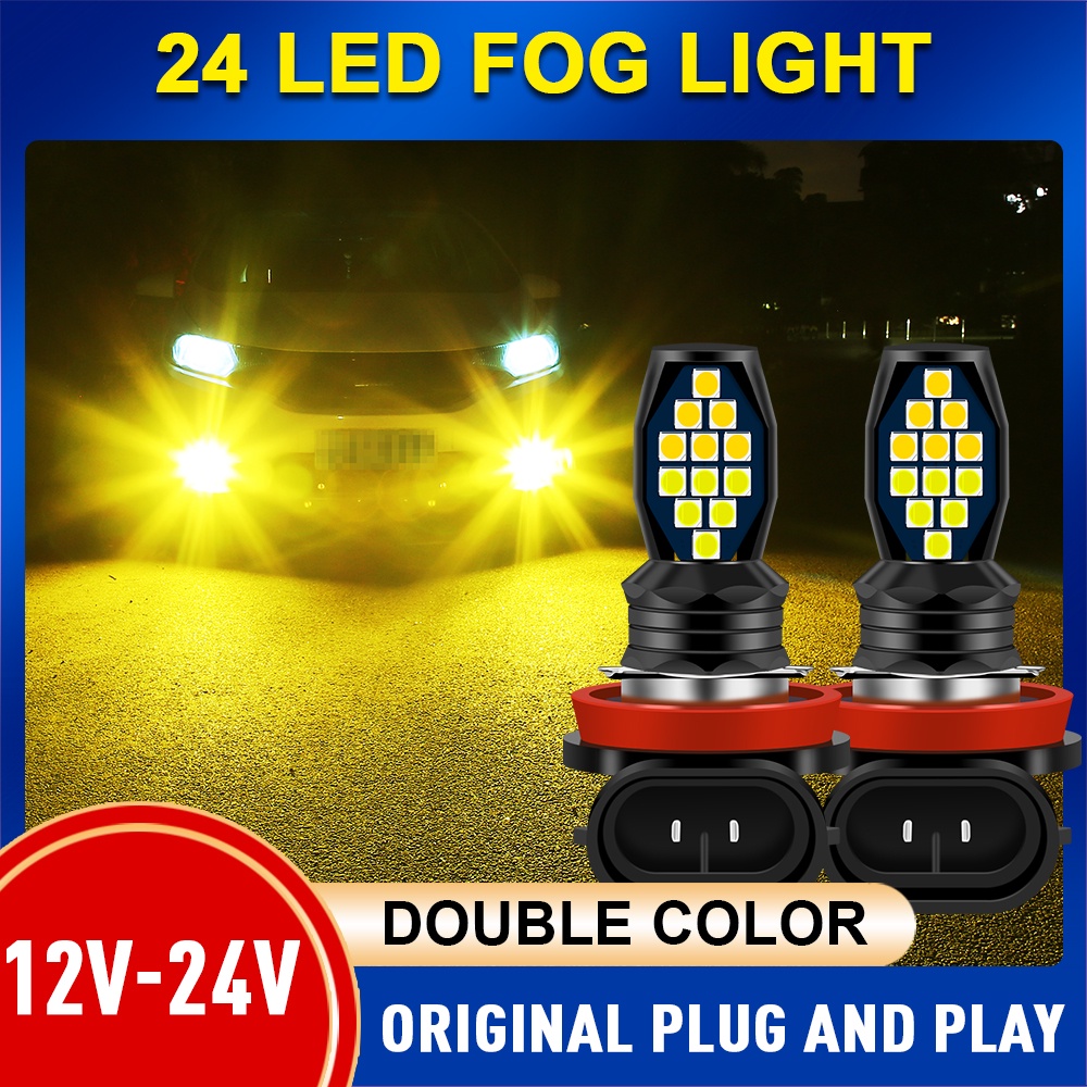 (2Pcs) Lampu Kabut 24 LED H3 H4 H7 H11 H8 9006 H16 P13W Super Terang Untuk Mobil