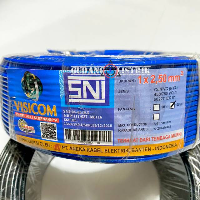 Kabel Tunggal Listrik Standar PLN NYA 1 X 2.5MM VISICOM 100 Meter