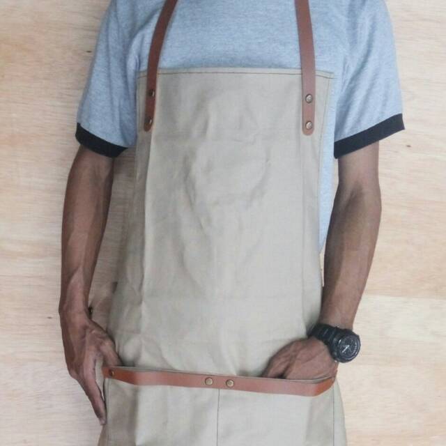 Apron Canvas and Synthetic Leather ( Celemek ), Barista / chef / barbershop