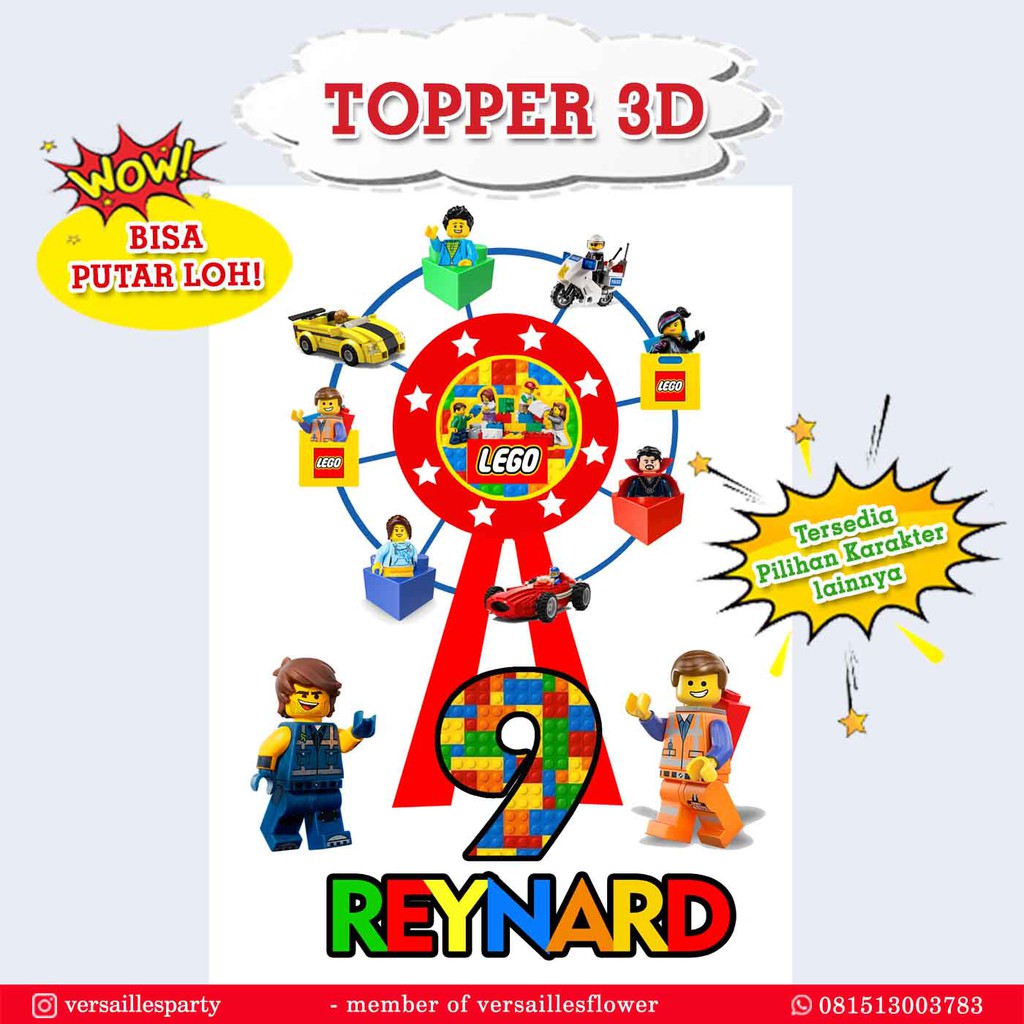 Topper kue Lego Bianglala / Cake Topper Lego Putar / Hiasan kue Lego 3D / Tusukan kue Lego Bianglala