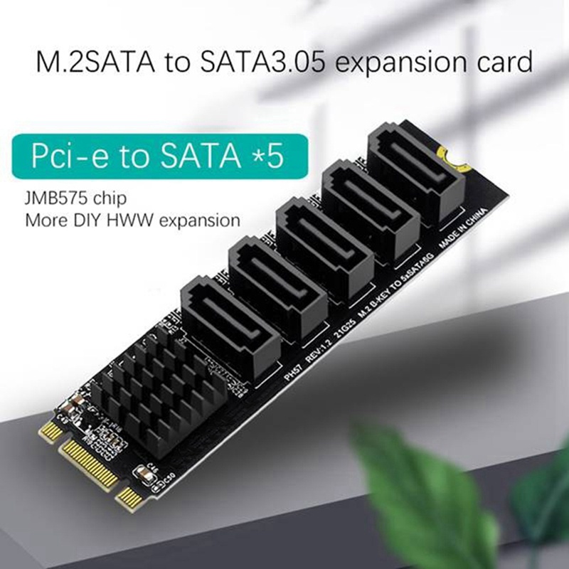 M.2 NGFF Riser Card M.2 NGFF B-Key Sata to SATA 3 5 Port Expansion Card +SATA Cable 6Gbps Expansion Card Support HDD SSD