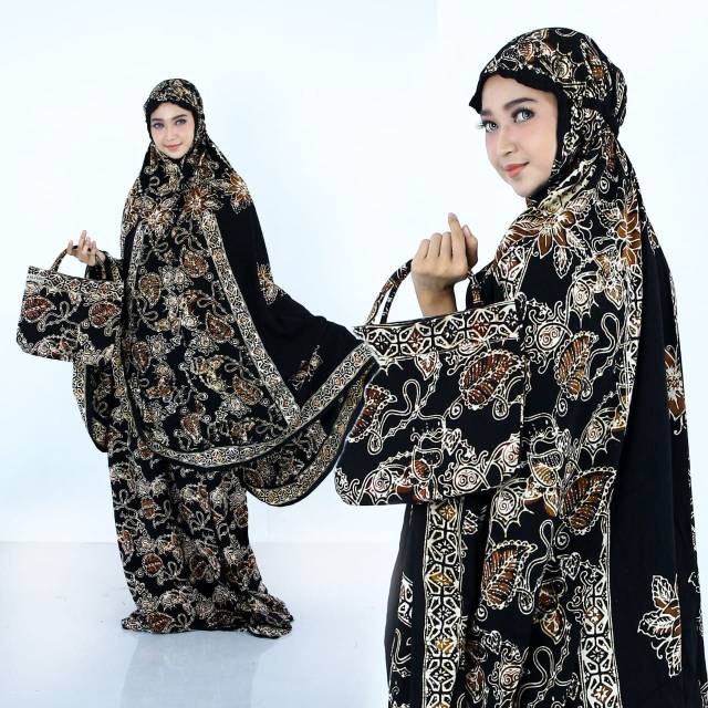 Mukena Batik Pekalongan • Hitam Motif Manis [ ADEM & NYAMAN DPAKAI ]