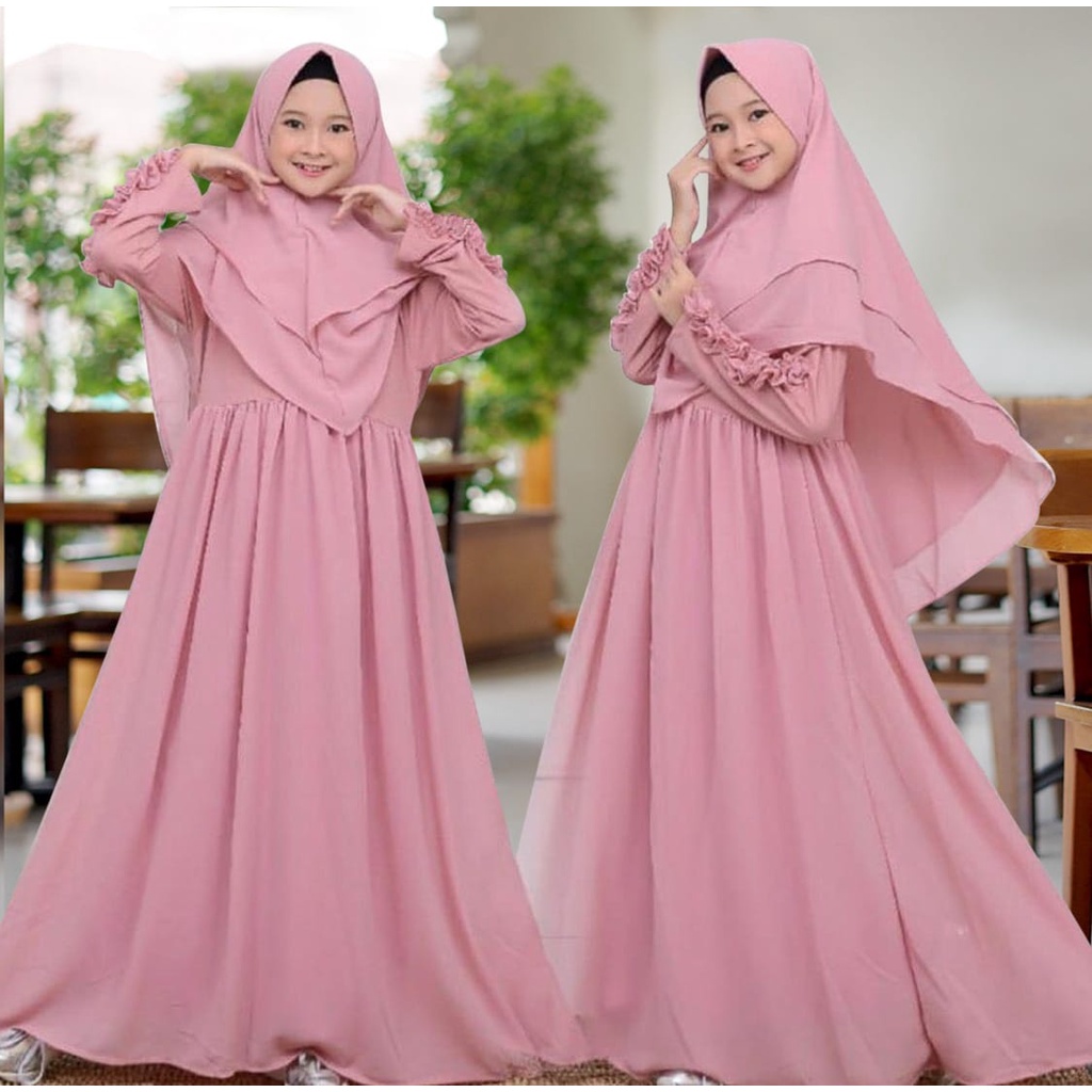 FenishaStore Gamis Syari Kids Aiza Bahan Moscrepe UMUR 12-14 TAHUN Fashion Hijab Kids Gamis Anak Perempuan Dress Anak Murah Gamis Syari Set Anak Model Terbaru