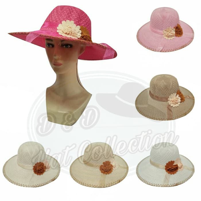 Topi Pantai Import Motif Bunga Suede Lis Zigzag Topi Fashion Wanita