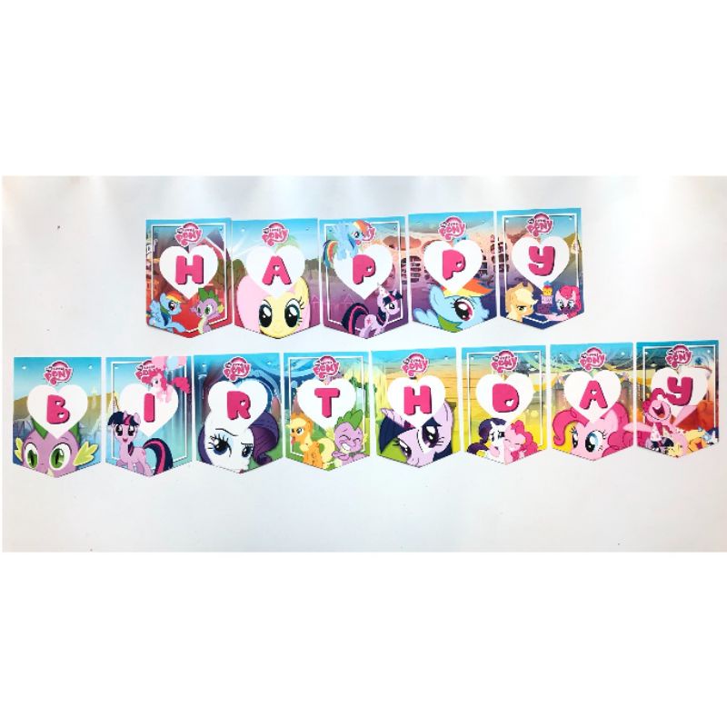 Banner Happy Birthday Little Pony/ Rangkaian Segi 5 Kertas Ultah Kuda Pony/ Bunting Flag Ulang Tahun Anak/ Dekorasi Pesta/ Dekor Acara