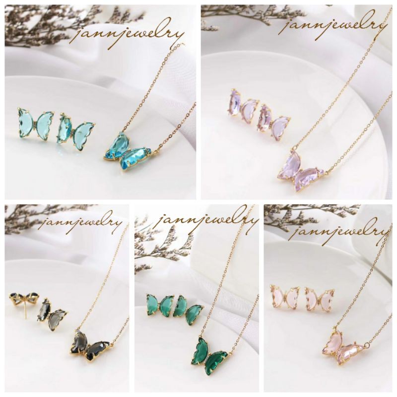 kalung set korea kupu-kupu warna warni uk 45Cm