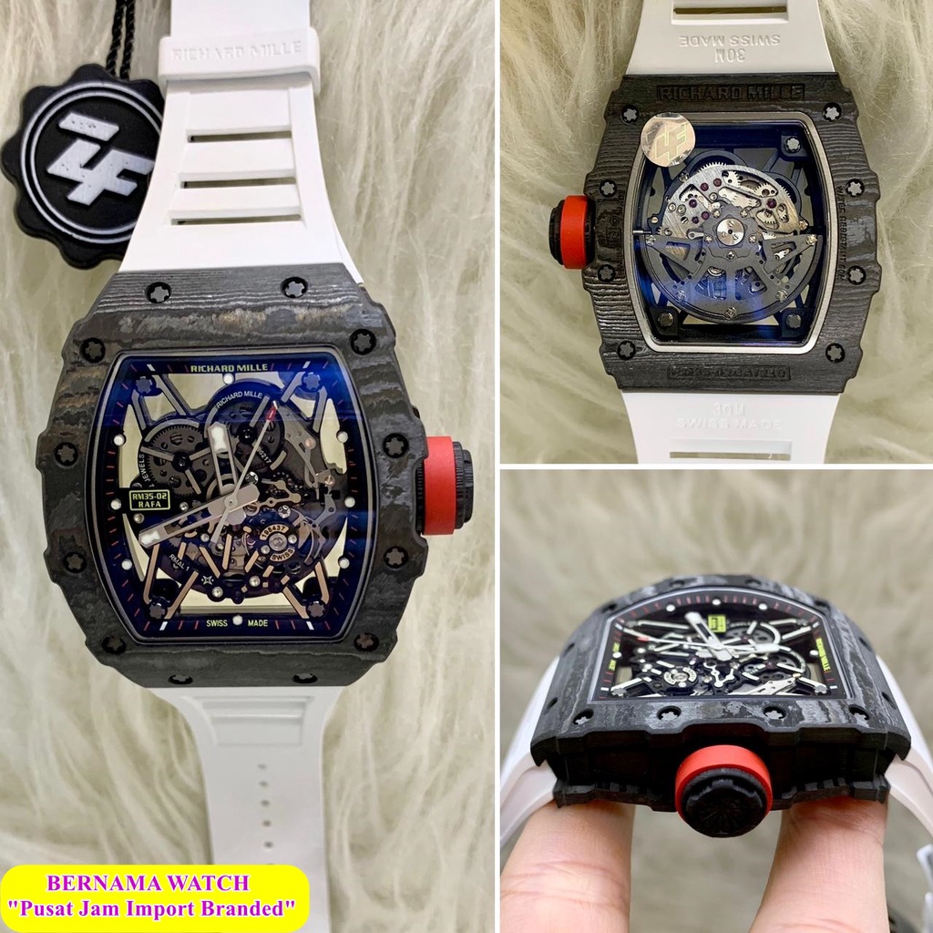 HOT SALE  JAM TANGAN KEREN R1CH4D M1LL3 RM35-02 RM55 FULL CARBON THIN MATIC JAM TANGAN PRIA BRANDED 
