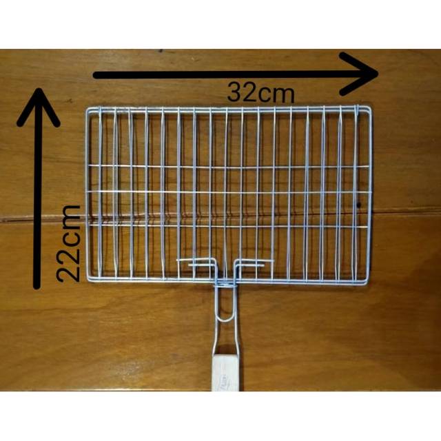 Alat Panggang Jepit BBQ Dengan Pegangan Kayu Uk Sedang