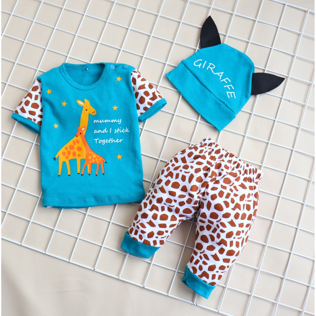 Setelan 3 in 1 BBB Motif Hewan / Setelan Baju Celana Anak Bayi cowok cewek unisex usia 6-18 bulan