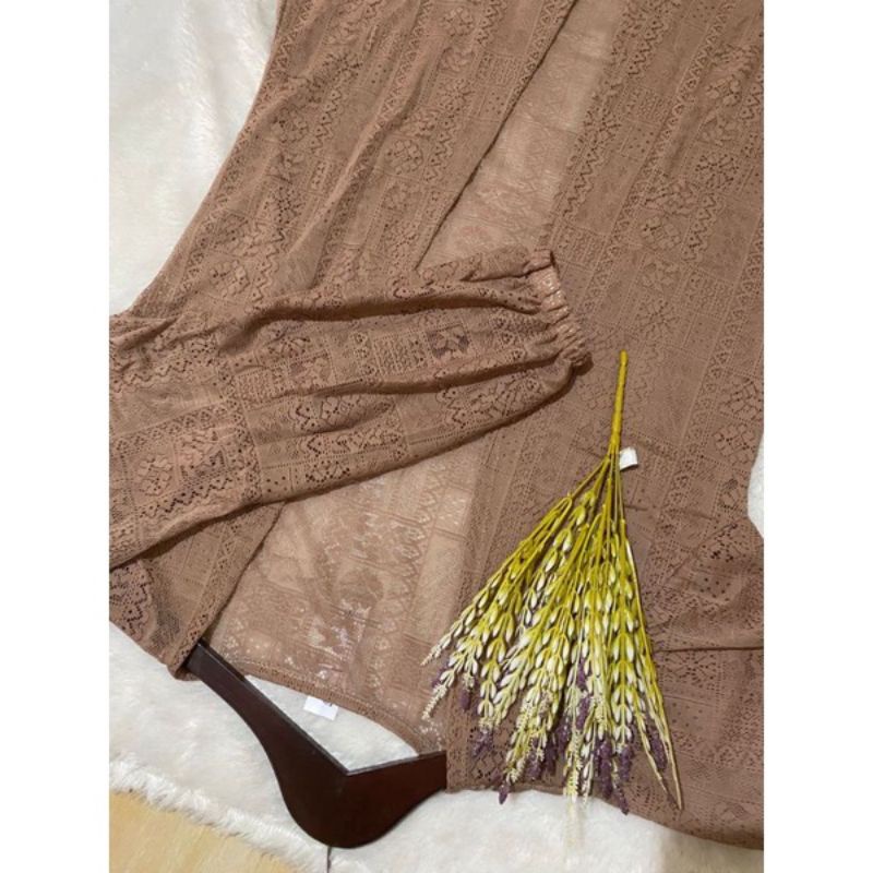 Kardigan brukat/promo long outer brukat/outer cardy wanita-Khaki