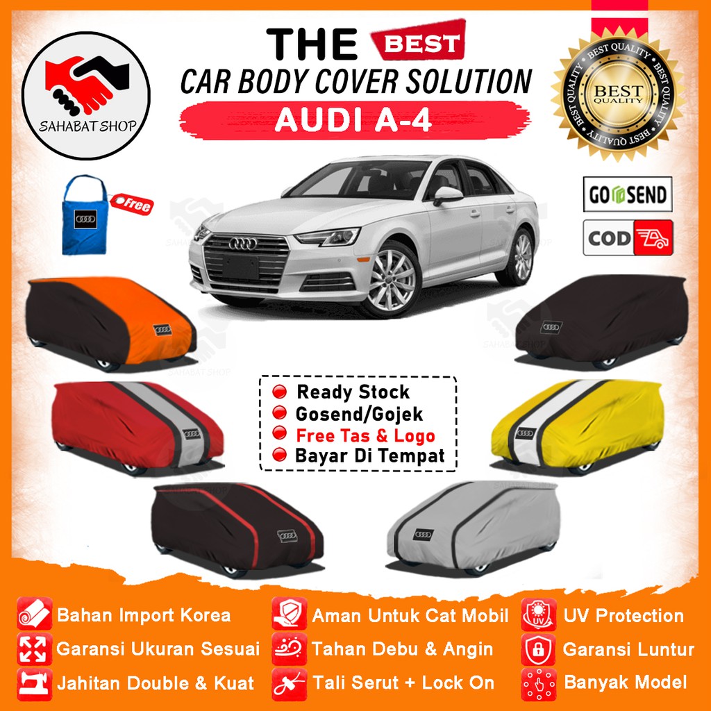 Sahabat Body Cover Mobil Audi A4 / Sarung Penutup Audi A4 Outdoor / Selimut Jas Mantel Tutrup Mantol Kerudung Kelambu Pelindung Kerodong Pembungkus Terpal Bungkus Tutupan Mobil Sedan Audi A4 Waterproof Anti Air Model Orange