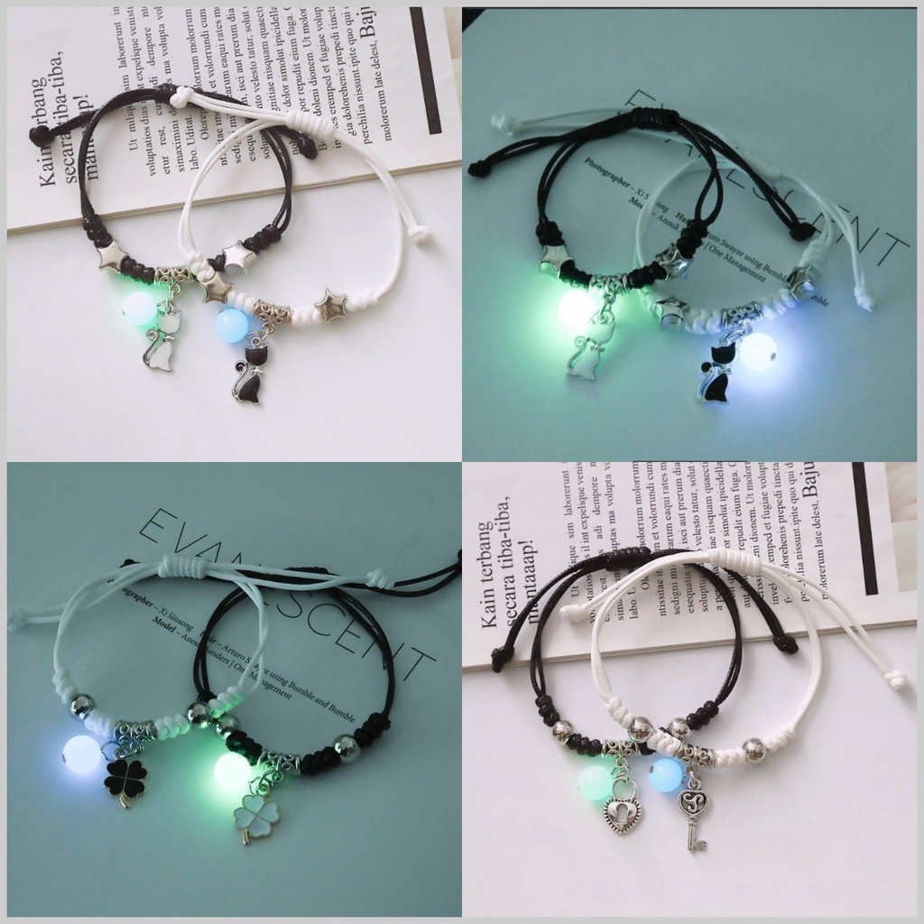 【Ready Stock】2 Pcs/Set Sepasang Bercahaya Gelang Couple Anyaman Dapat Disesuaikan Fashion Korea Wanita Pria Pasangan Gelang Perhiasan Aksesoris AM