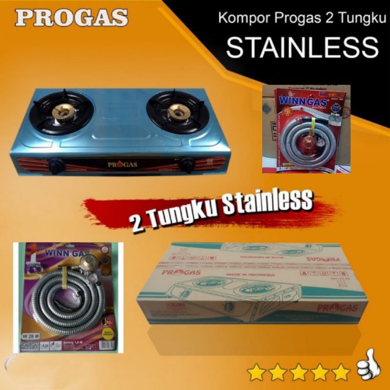 Progas ,  KOMPOR 2 TUNGKU - KOMPOR PROGAS 2 TUNGKU STAINLESS