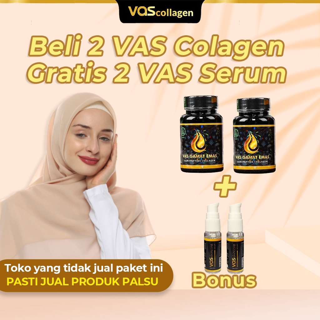 2 BOTOL VAS COLLAGEN bonus 2 VAS SERUM Vas gamat emas collagen original ori pemutih badan wajah glow