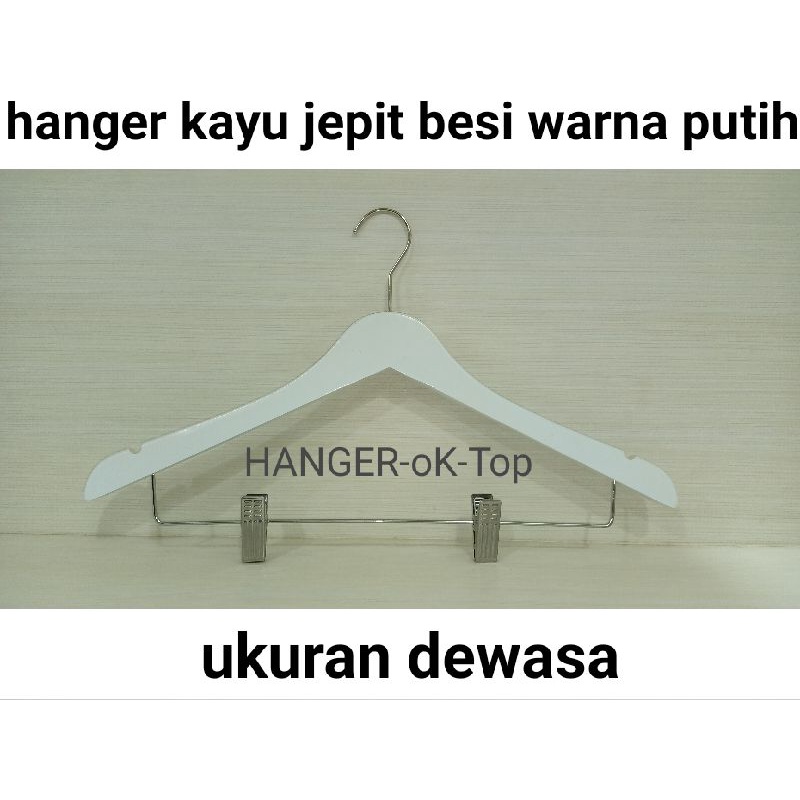 Hanger Kayu Palang Jepit Besi ( Warna Putih )