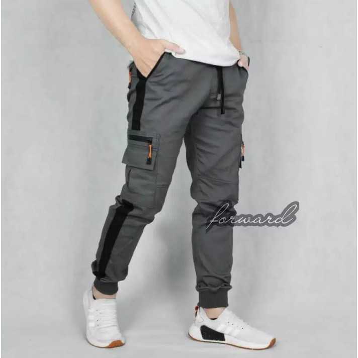 Celana joger pria camo army loreng forward-Abu Strip Panjang