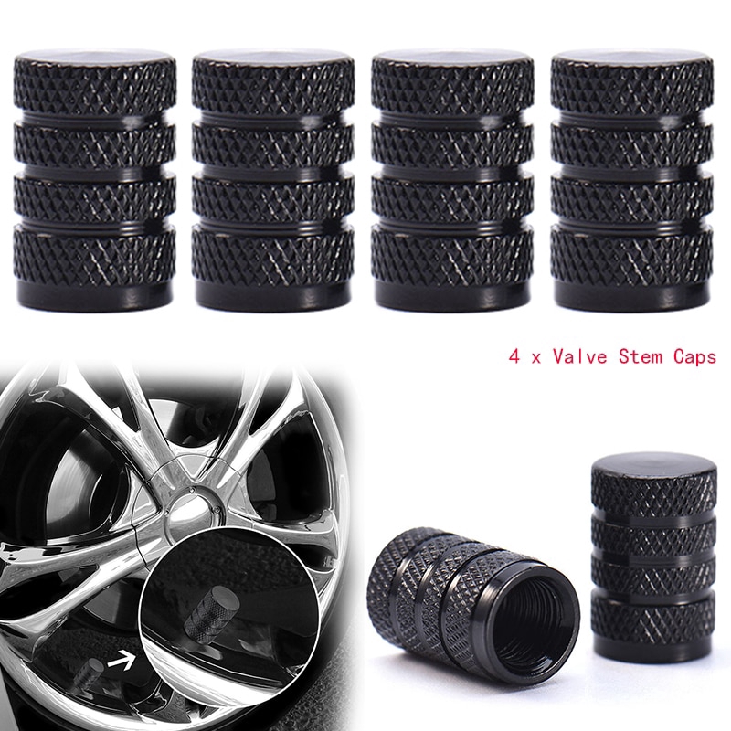 4PCs Black Durable Aluminium Alloy wheel tire valve stem caps