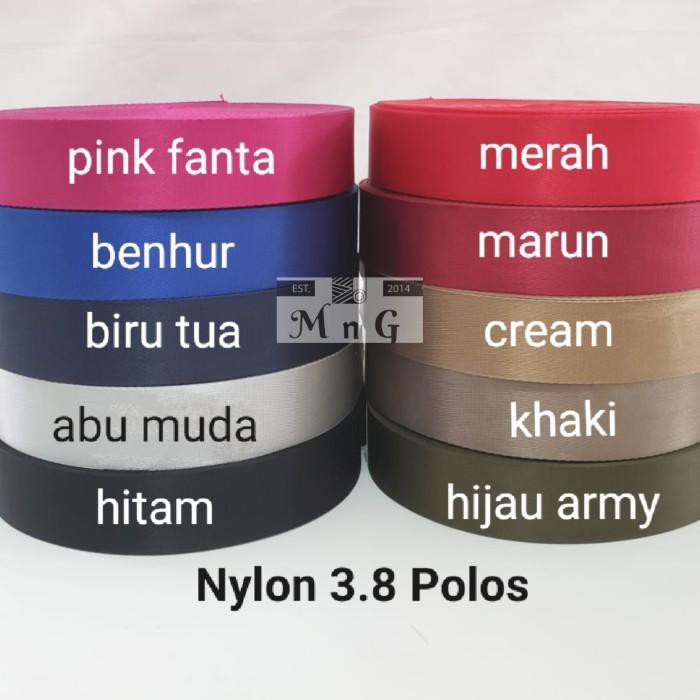 Promo Webbing Nylon 3.8cm polos tebal 0.5mm (meter) - Abu Muda Berkualitas