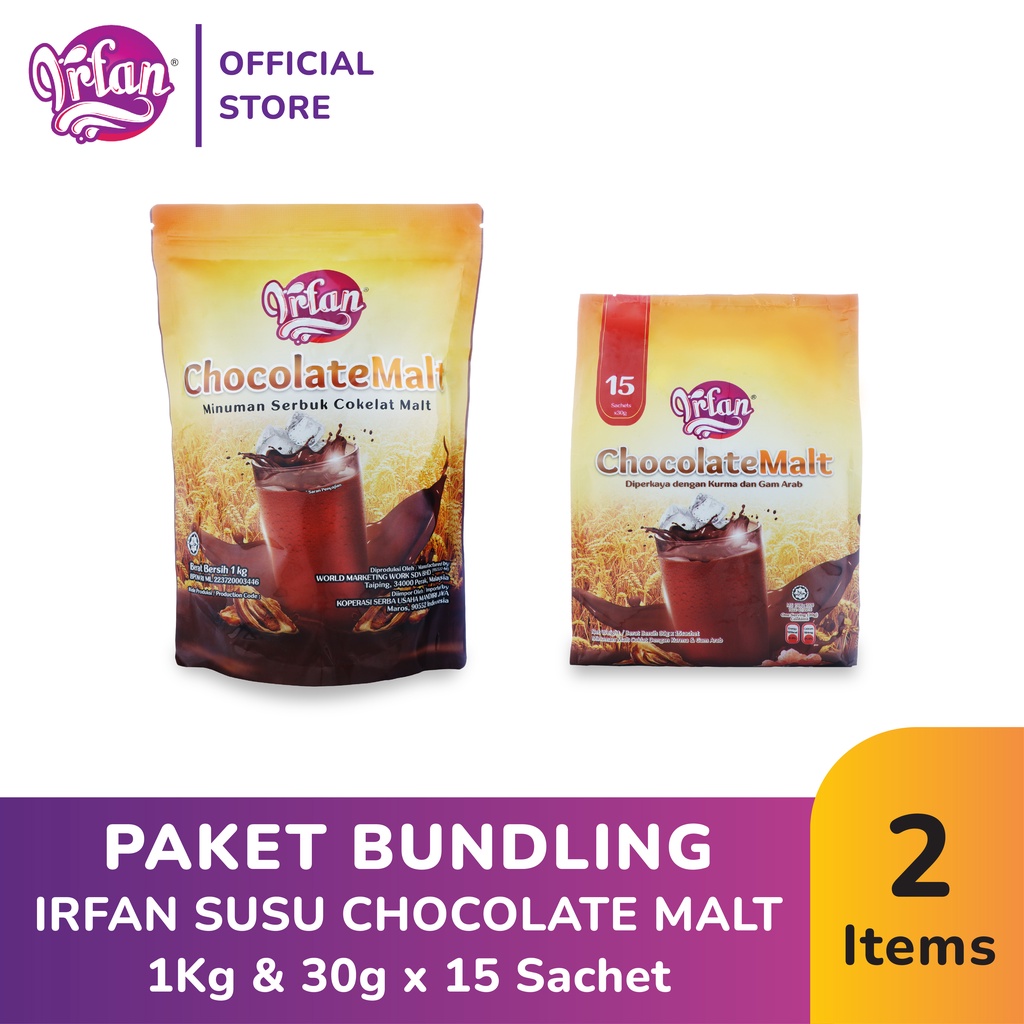 

[PAKET BUNDLE} IRFAN Susu Chocolate Malt 1Kg & 30gr x 15 Sachet