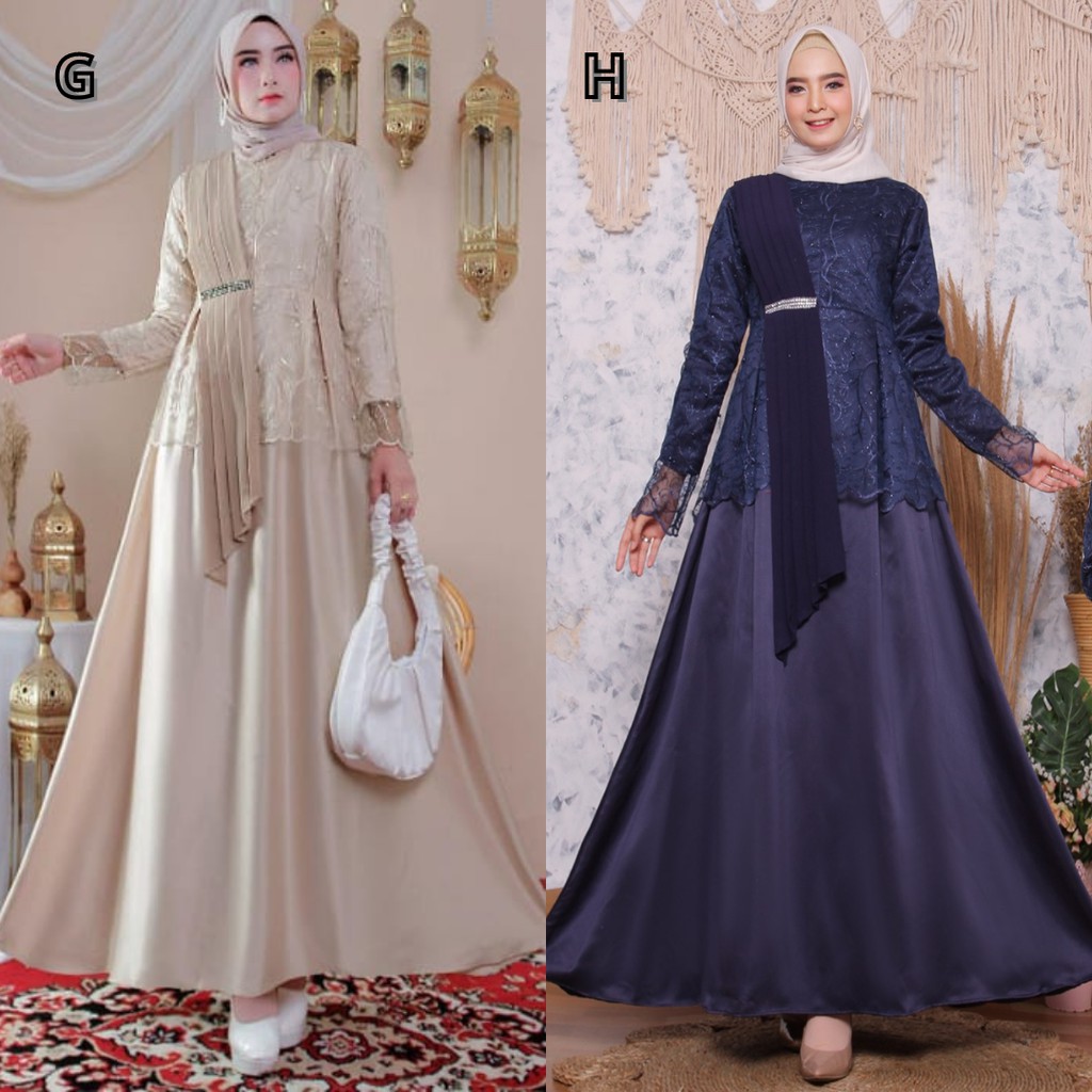 Dress Muslim / Gamis Muslim Selendang, Tulle Mix Satin