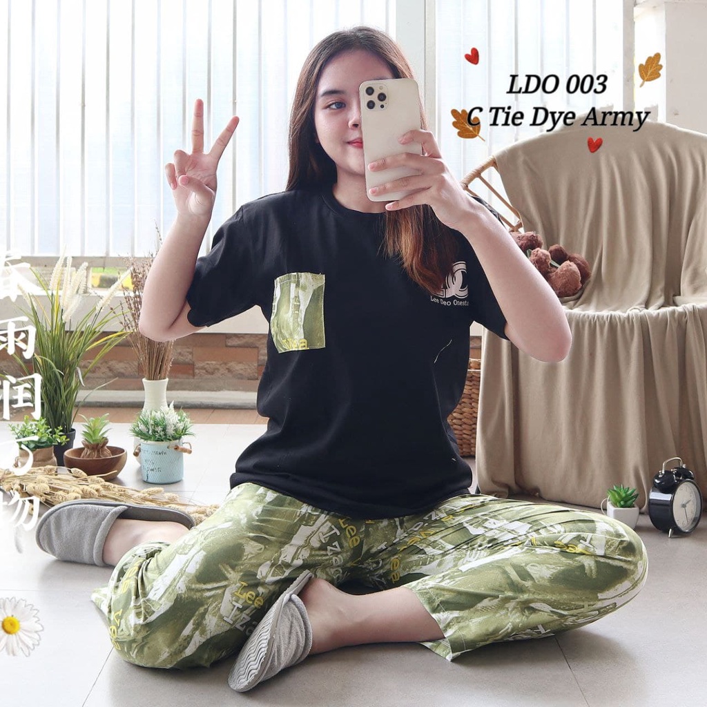 IZANY Piyama Dewasa Size S/ CP Atasan kaos Tebal-LDO 003 TIEDYE ARMY