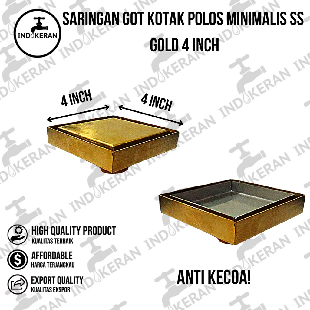 INDOKERAN - Saringan Got Kotak Polos Minimalis SS Gold 4 Inch