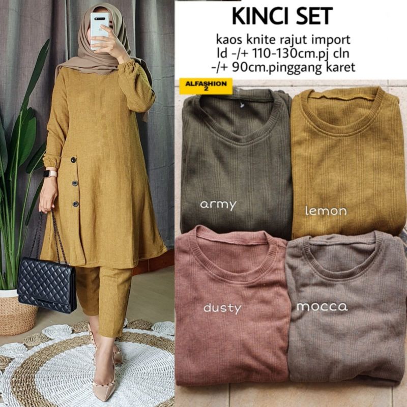 Kinci Set//Setelan wanita//Kaos Knite Rajut Import