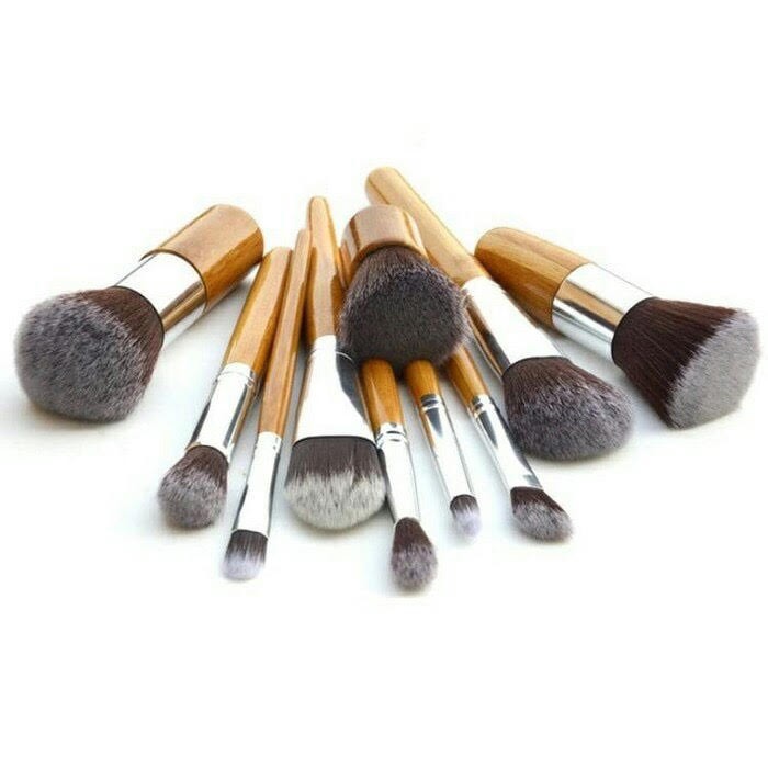 Kuas Make Up| Make Up Brush 11 Set with Pouch|Make Up Brush Wood 11Set