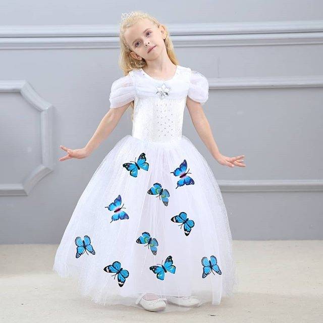 GA2669 PREMIUM BUTTERFLY WHITE / GAUN PESTA PANJANG ANAK PEREMPUAN PUTIH / DRESS ULANG TAHUN MURAH