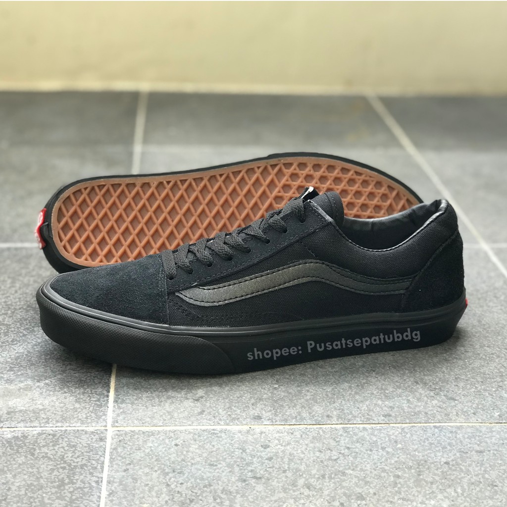 [TERLARIS] VANS OLD SKOOL ALL BLACK FULL HITAM WAFFLE DT