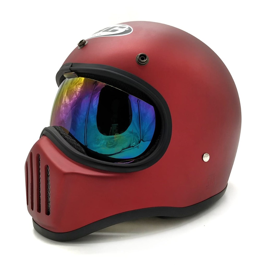 Helm Cakil HBC Polos Maroon Doff + Inner Visor ( Fullface / Retro / Klasik / Vespa ) marlino