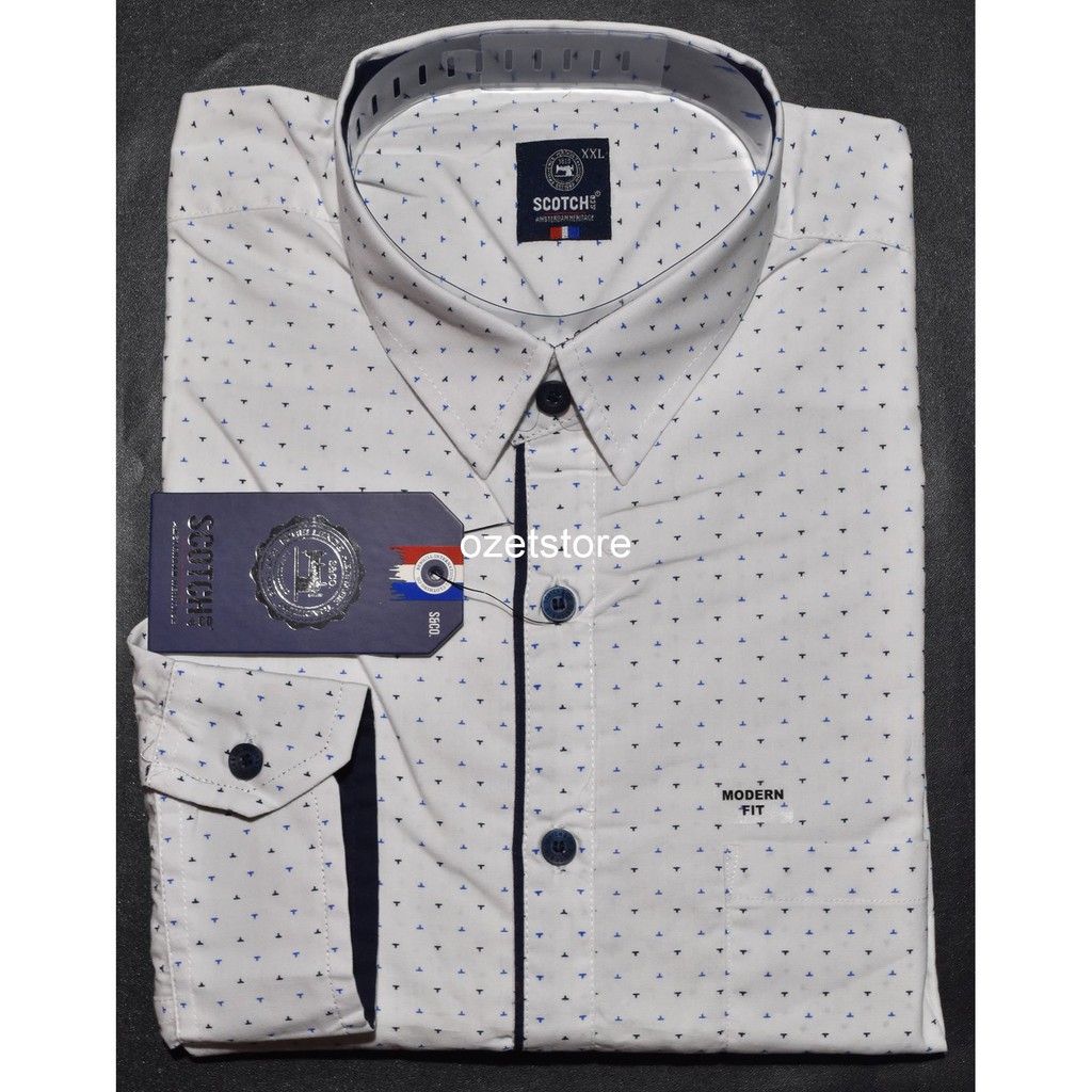 SCOTCH & CO Kemeja Pria Casual Lengan Panjang Putih Motif Modern Fit BY79 ORIGINAL