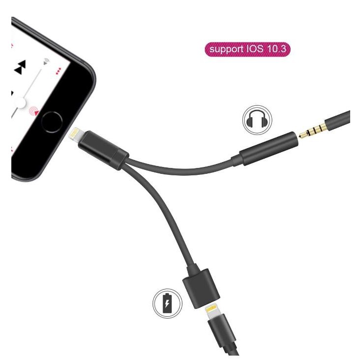 Splitter 2 in 1 Iphone Lightning Male to Female dan Jack Audio 3.5mm