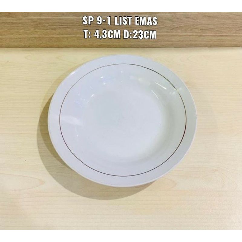 piring keramik list emas/piring keramik makan (Tinggi 43 cm diameter 23cm)